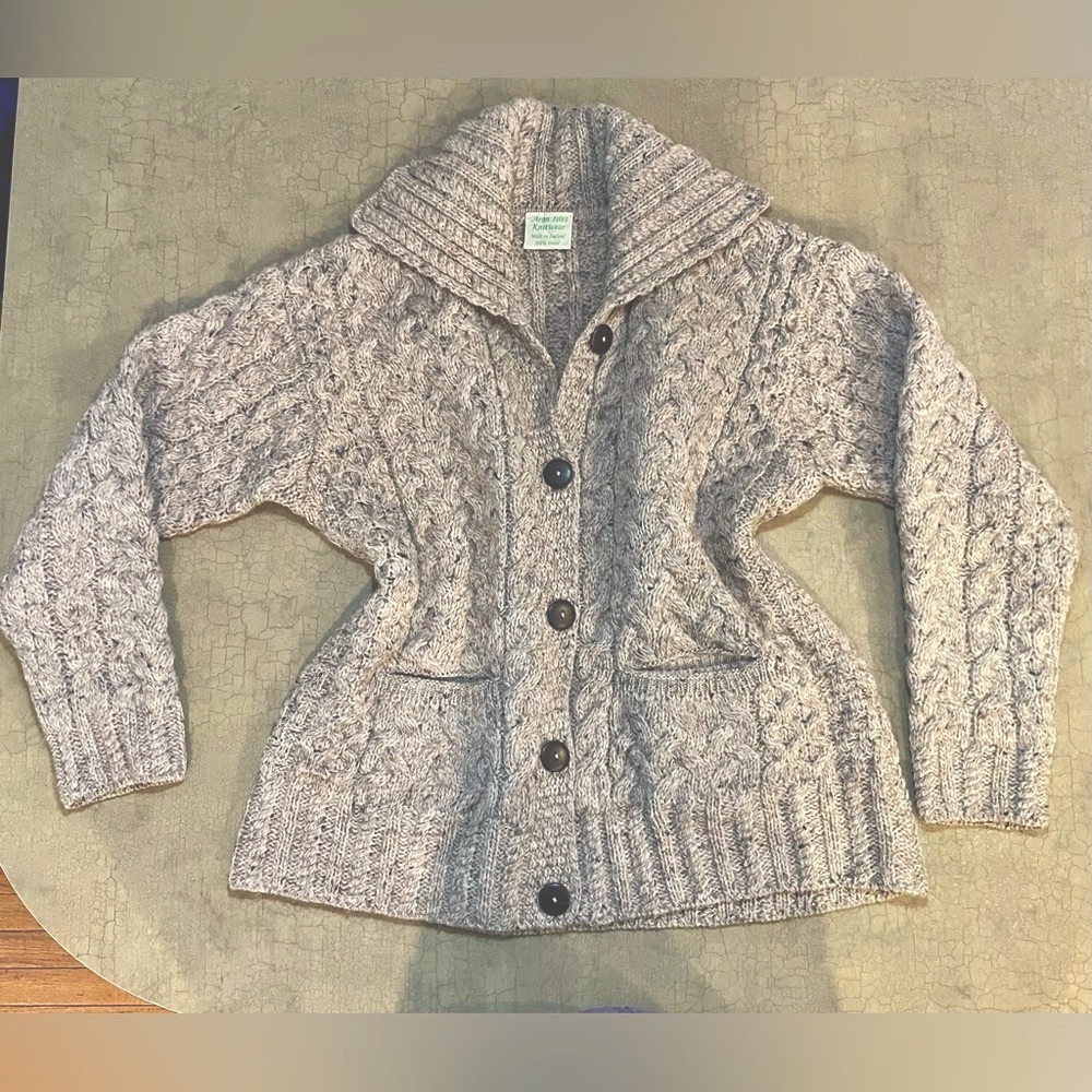Vintage Wool Aran Cardigan Knit Sweater L Ireland